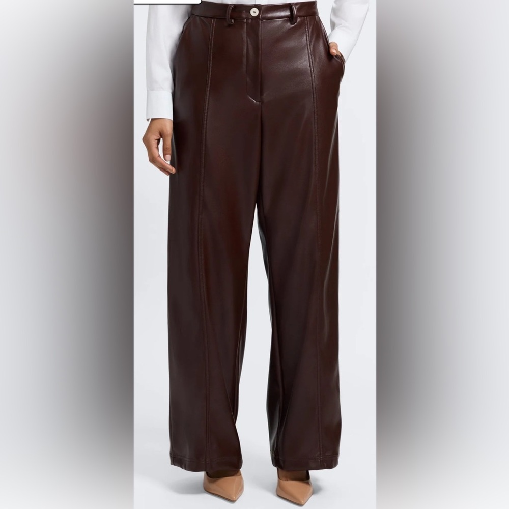 NWT Foxcroft Ciara Wide-Leg Faux Leather Trouser - size 6 - $168 MSRP